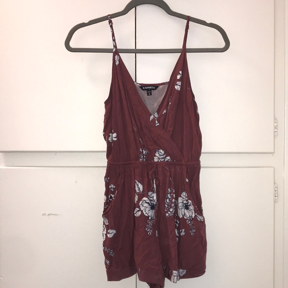 Express Floral Surplice Waist Tie Romper